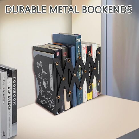 Adjustable Metal Bookends, 19.6 Inch Expandable Desk Organizer with 3 Dividers, Heavy Duty Book Holders for Shelves, Office, School, and Home (White) in Kuwait