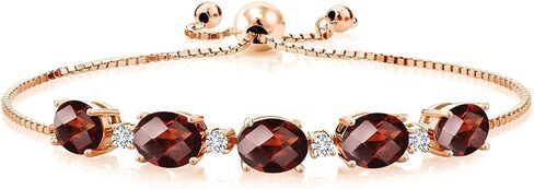 Gem Stone King 18K Rose Gold Plated Silver Red Garnet and White Lab Grown Diamond Tennis Bracelet For Women (7.76 Cttw, Gemstone Birthstone, Fully Adjustable Up to 9 Inch) in Saudi Arabia