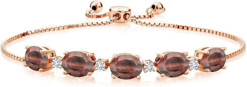 Gem Stone King 18K Rose Gold Plated Silver Red Garnet and White Lab Grown Diamond Tennis Bracelet For Women (7.76 Cttw, Gemstone Birthstone, Fully Adjustable Up to 9 Inch) in Saudi Arabia