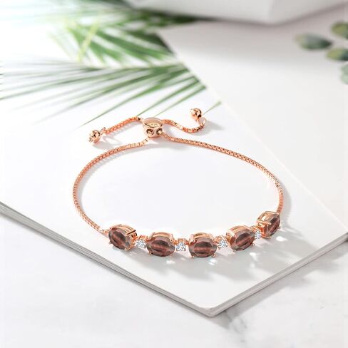 Gem Stone King 18K Rose Gold Plated Silver Red Garnet and White Lab Grown Diamond Tennis Bracelet For Women (7.76 Cttw, Gemstone Birthstone, Fully Adjustable Up to 9 Inch) in Saudi Arabia