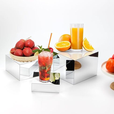 3 Pcs Acrylic Display Nesting Riser Stands, Mirror Gold Acrylic Risers for Display Cube Box Stereoscopic Display Stand, Acrylic Food Display Risers for Catering Dessert Jewelry Character Party in Saudi Arabia