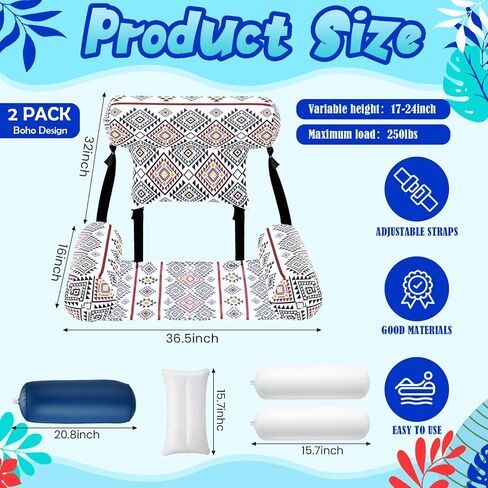 Threehoney 2 Pack Large Pool Chair Floats Adult Inflatable Pool Lounge Chair Summer Pattern Water Floating Chair Adjustable Pool Float Hammock for Swimming Pool Beach Party Game in Saudi Arabia