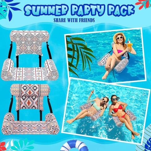 Threehoney 2 Pack Large Pool Chair Floats Adult Inflatable Pool Lounge Chair Summer Pattern Water Floating Chair Adjustable Pool Float Hammock for Swimming Pool Beach Party Game in Saudi Arabia