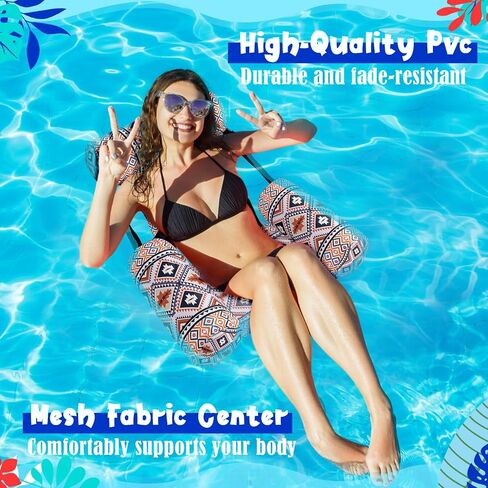 Threehoney 2 Pack Large Pool Chair Floats Adult Inflatable Pool Lounge Chair Summer Pattern Water Floating Chair Adjustable Pool Float Hammock for Swimming Pool Beach Party Game in Saudi Arabia