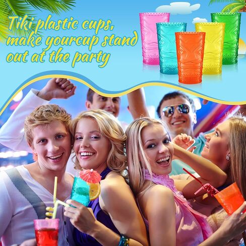 15 Pcs Hawaiian Tiki Plastic Cups Bulk 14 oz Tiki Glasses for Cocktails Statue Drinking Cup for Summer Party Supplies(15 Pcs,Multicolor) in Saudi Arabia