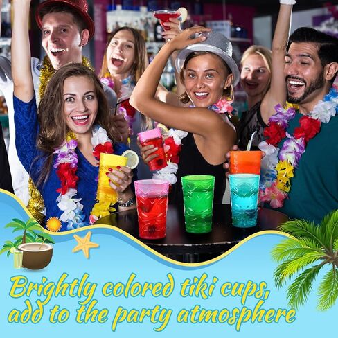 15 Pcs Hawaiian Tiki Plastic Cups Bulk 14 oz Tiki Glasses for Cocktails Statue Drinking Cup for Summer Party Supplies(15 Pcs,Multicolor) in Saudi Arabia
