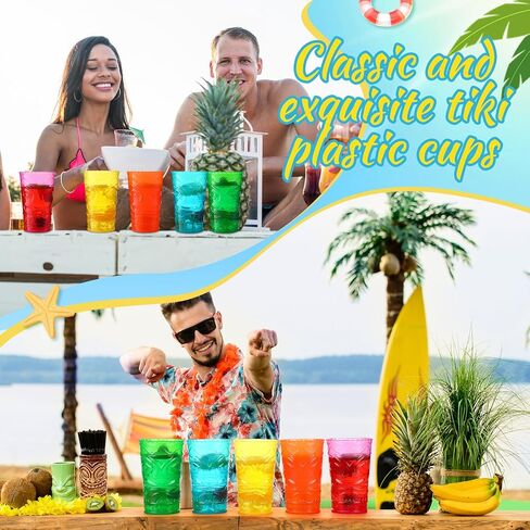 15 Pcs Hawaiian Tiki Plastic Cups Bulk 14 oz Tiki Glasses for Cocktails Statue Drinking Cup for Summer Party Supplies(15 Pcs,Multicolor) in Saudi Arabia
