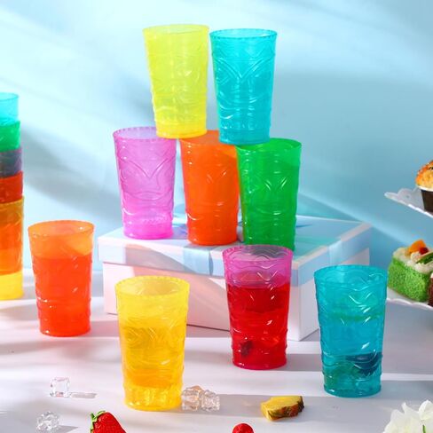 15 Pcs Hawaiian Tiki Plastic Cups Bulk 14 oz Tiki Glasses for Cocktails Statue Drinking Cup for Summer Party Supplies(15 Pcs,Multicolor) in Saudi Arabia
