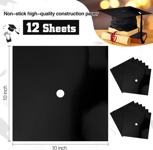 12 Sheets Metallic Cardstock Construction Paper for Graduation Cap Decoration 10x10 inch Colorful Cardstock Grad Cap Cover Card Stock for Graduation Hat Topper Craft DIY(Black) in Saudi Arabia
