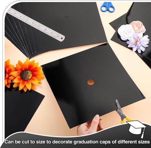 12 Sheets Metallic Cardstock Construction Paper for Graduation Cap Decoration 10x10 inch Colorful Cardstock Grad Cap Cover Card Stock for Graduation Hat Topper Craft DIY(Black) in Saudi Arabia