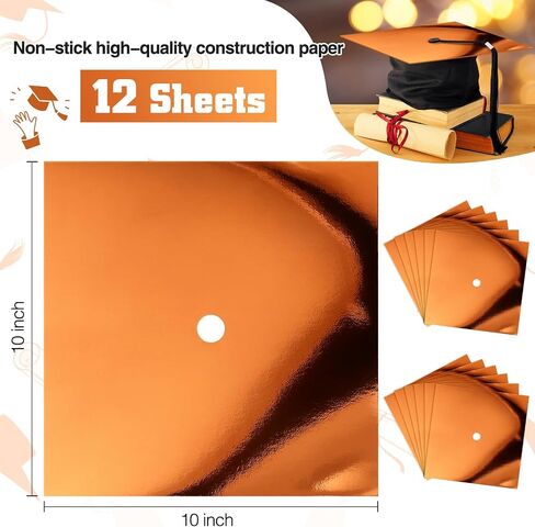 12 Sheets Metallic Cardstock Construction Paper for Graduation Cap Decoration 10x10 inch Colorful Cardstock Grad Cap Cover Card Stock for Graduation Hat Topper Craft DIY(Black) in Saudi Arabia
