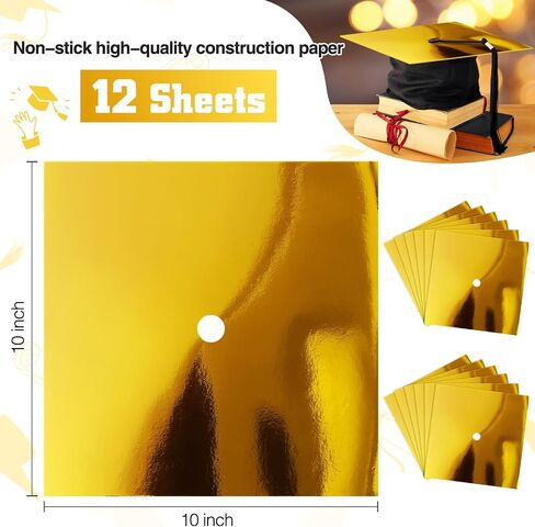 12 ورقة ورقة بناء بطاقة معدنية لتخرج CAP Decoration 10x10 بوصة ملونة Cardstock CARD CAPL COPROTCE للتخرج قبعة TOPPER CRAFT DIY (أسود) in Kuwait