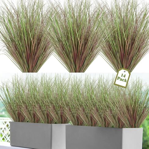 24 Bundles Artificial Plants Onion Grass Outdoor 20 Inch Tall Fake Shrubs Wheat Grass UV Resistant Greenery Stems Faux Bushes Plant for Indoor Outdoor Garden Office Home Decor, Green in Saudi Arabia