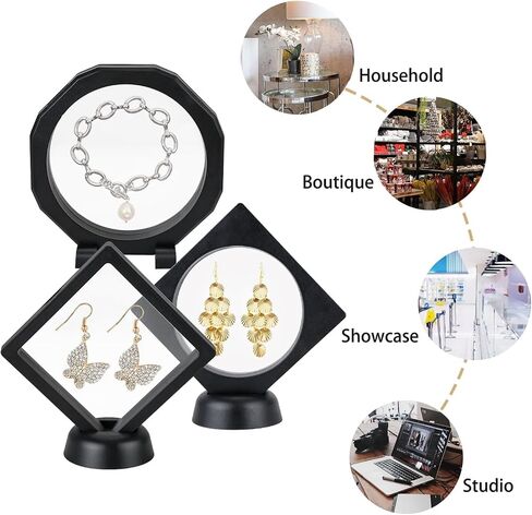 24Pcs 3D Floating Display Case, Transparent Film Jewely Storage Box, Black Challenge Coin Display Holder Stand for Antique Challenge Coins Medals Jewelry Shells Gems Minerals Rocks Specimen Pins in Kuwait