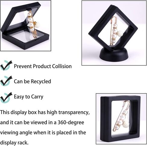 24Pcs 3D Floating Display Case, Transparent Film Jewely Storage Box, Black Challenge Coin Display Holder Stand for Antique Challenge Coins Medals Jewelry Shells Gems Minerals Rocks Specimen Pins in Kuwait