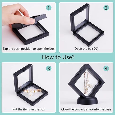 24Pcs 3D Floating Display Case, Transparent Film Jewely Storage Box, Black Challenge Coin Display Holder Stand for Antique Challenge Coins Medals Jewelry Shells Gems Minerals Rocks Specimen Pins in Kuwait
