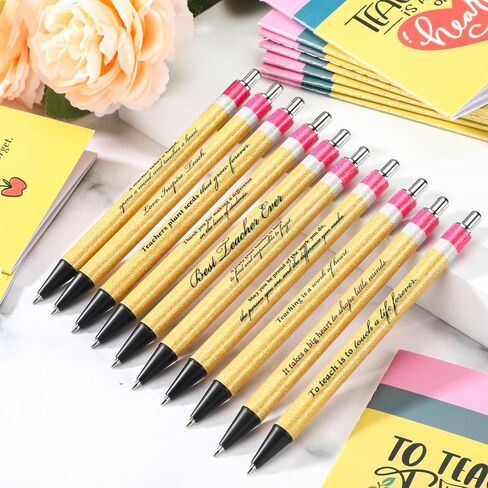 ReliThick 10 Sets Teacher Appreciation Gift Bulk Thank You Gifts Inspirational Notebook Journal Motivational Glitter Ballpoint Pens for Teacher's Day Appreciation Supplies School Office Graduation in Saudi Arabia