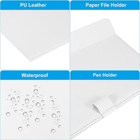 PATIKIL 13"x9.1" A4 PU Leather Clipboard, Business Padfolio Organizer Binder Resume Legal Document Folder Holder Writing Pad for Office, White in Kuwait