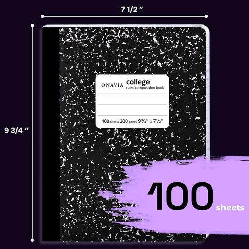 Composition Notebook College Ruled 6 Pack, 200 Pages (100 Sheets), 9-3/4 x 7-1/2, Black Marble Composition Books Bulk, Notebooks for School, Work, Office, Hard Cover Comp Book, School Supplies in Kuwait