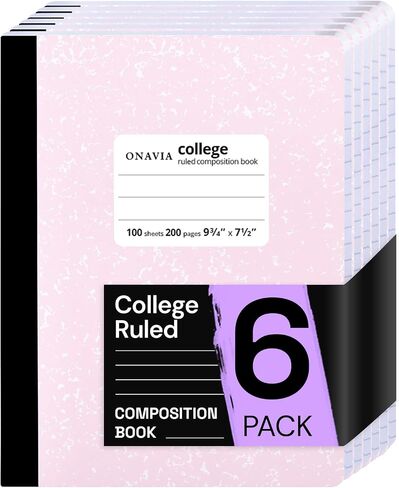 Composition Notebook College Ruled 6 Pack, 200 Pages (100 Sheets), 9-3/4 x 7-1/2, Black Marble Composition Books Bulk, Notebooks for School, Work, Office, Hard Cover Comp Book, School Supplies in Kuwait
