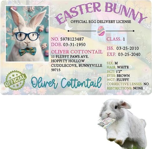 Easter Basket Stuffers,Easter Bunny Lost Driver's License,Easter Decorations,Easter Rabbit Card, Easter License Card for Kids, Bunny Driver's Id, Easter Rabbit License Easter Gift for Kids (1 Pcs) in Kuwait