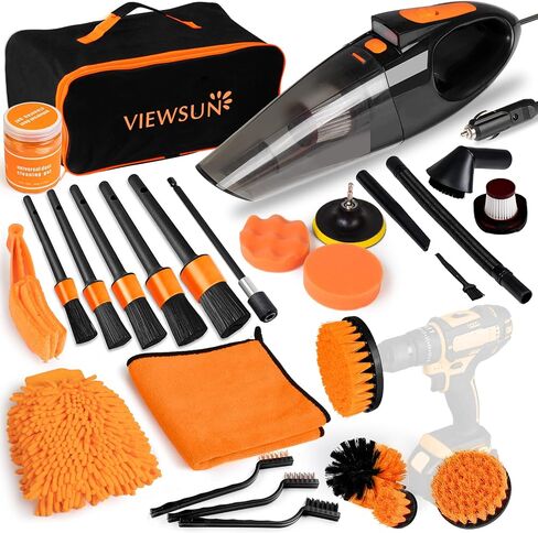 Viewsun 21Pcs Car Cleaning Kit with High Power Handheld Vacuum, Car Wash Mop with Long Handle, Bucket, Detailing Brush Set, Windshield Cleaner, Complete Interior Exterior Washing Supply for Men Women in Saudi Arabia