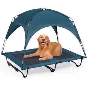 42 Inch Elevated Cooling Large Dog Bed with Removable Canopy, Raised Beds for Large Dogs with Washable Breathable Mesh, Dog Cot for Big Dogs, Indoor/Outdoor Dog Cot with Canopy