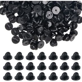 200pcs ظهور الدبوس الأسود الدبوس الدبوس الدبوس الخلفي للسيليكون استبدال السلامة الراحة صغيرة القبعات صدر طية صدر الازدحام الدعم لدعم النتائج الاكتمال