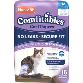 Hartz Comfitables Cat Diapers ، Size M 16 Count ، مريح وآمن ، يسهل وضعه