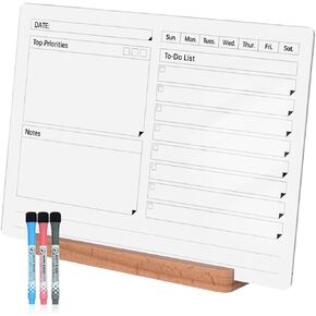 Acrylic Dry Erase to-Do List Board with Solid Wood Base, 9x13 Desktop Whiteboard Planner, Task Organizer for Office/Home/School, Includes 3 Dry Erase Markers (Pink)