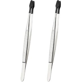 ملاقط Patikil Craft مع نصائح مطاطية ، 2 PCS PVC ملاقط مغلفة الطول الطويل من الفولاذ المقاوم للصدأ نصيحة مستقيمة مسطح للاصطدام الطوابع حبات حبات المجوهرات ، الأسود 5.9 "