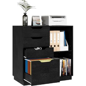 Lateral File Cabinet with 4 Storage Drawers, Large Office Printer Stand for Letter A4 Size File Folders, Adjustable Shelf, Black