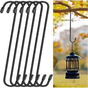 6P 12 Inch Large S Hooks for Hanging Plants,Black Extra Matel Heavy Duty Hook for Hang Brsket,Bird House,Clothes,Kitchenware