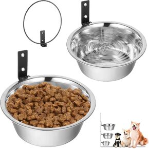 2 PCS وعاء الكلب مثبتة على الحائط ، أوعية تغذية الحيوانات الأليفة مثبتة على الحائط ، أوعية حيوانات أليفة مرتفعة ، ارتفاعات قابلة للتعديل معلقة طعام الكلاب الفولاذ المقاوم للصدأ ووعاء الماء مع حامل حامل قابلية للطي