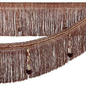 OLYCRAFT 4m/4.4 Yards Brown Fringe Tassel Trim with Braided Beads 6.5 inch Wide Hanging Ball Tassel Fringing Trim Polyester Fringe Trim Ribbon for Curtain DIY Sewing Crafts Home Decoration