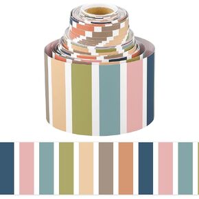 68.9 قدم Boho Bulletin Board Borders Stripes Strain Corner Trim Flowroom Bulletin Decoration Decoration Contlulful Boho Stripe Border Stripe for School Class -chaphic Office Wall Home Chalk