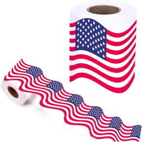 68 Feet Scalloped Festival Roll Trim: Classroom School Flag Decor, American Patriotic Teacher Chalkboard Charm, 4th of July
