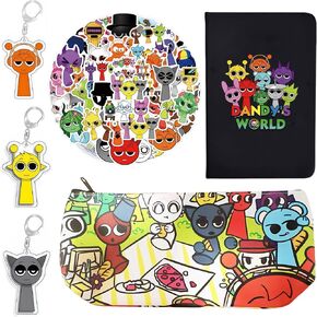 Cute Sprunk-i School Supplies Rhythm Box Stationery Set Includes Pocket Notebook, 50Pcs Waterproof Removable Stickers, Pencil Case, 3Pcs Keychains-Cartoon Game School Gift for Fans Favors(Sprunk-i)