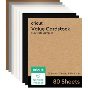 ورقة بطاقة Cricut Cardstock ، Sampler المحايدة - 80 ورقة (8.5 "× 11") - متوافقة مع آلات Joy Xtra و Explore و Maker - حجم الرسالة