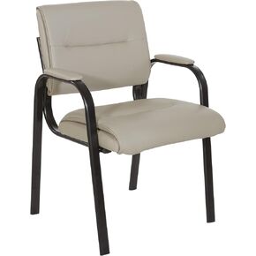 Office Star FL Series Faux Leather Guest Office Chair with Black Finish Frame, Taupe