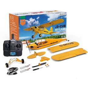 ترقية A160 J3-Cub RC Airplane للبالغين 5 قنوات 3D/6G طائرة التحكم عن بعد بدون فرش مع مروحة احتياطية وبطاريتين (أصفر)