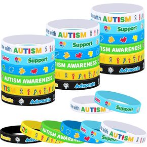 Lesnala 48 Packs Autism awareness bracelet Colorful puzzle pieces silicone wristband Party favors with Inspirational messages for Women Men Teen Adult Kids Gift supplies 6 styles