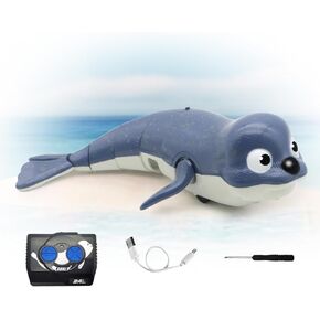 برمائية RC Toy Seal-2.4 جيجا هرتز مقاوم للماء روبوت وزحف للأطفال ، لعبة البركة والأراضي القابلة لإعادة الشحن مع USB-C ، هدية صيفية مثالية للأعمار الأزرق