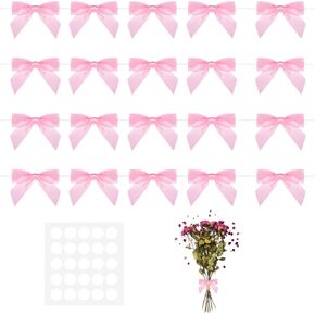 20 PCS PINK TOWSIT TIND BOW ، 3.5 "Satin Satin Ribbon Bowknot أقواس وردية مسبقة مربحة للهدية لأقواس الشريط المصغرة لزفاف حفل زفاف الزفاف دش الزفاف