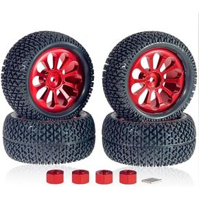 4pcs إطارات العجلة المعدنية والإطارات المطاطية مع مقرنة سداسية لـ MJX Hyper GO RC Car H16BM H14BM H16GT H16DR 14210 14209 1/16 1/14 RC CAR PARTS RUBBER تم ترقيتها من الإطارات القوية على الطرق الوعرة (الأحمر)