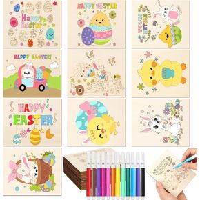 60 pcs الربيع الكبير للطلاء عيد الفصح الحرف الخشبية غير المكتملة للطلاء للبالغين والأطفال كميات كبيرة من لوازم الفنون الخشبية DIY لتلوين الربيع بيض الأرنب الزهور الحرف مع 12 تلوين