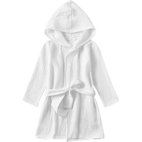 Organic Cotton Toddler Bathrobe, Soft and Breathable Baby Robe for Kid, Boy& Girl Hooded Robe Muslin