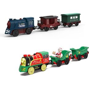لعبة قطار عيد الميلاد للمسار الخشبي ، مجموعة قطار قاطرة الآلية متوافقة مع Thomas & Friends ، Brio ، Chuggington