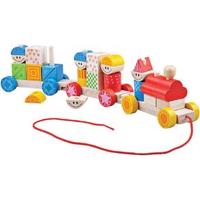 Bigjigs Toys Wooden Build Up Train - اسحب الألعاب للأطفال والأطفال الصغار
