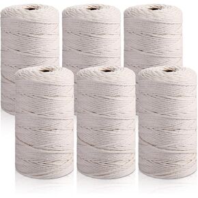 WOANGER 6 ROLLS MACRAME CORM 3 مم × 1314 ساحة القطن الطبيعي MACRAME ROPE YARN 3 خيوط ملتوية من الحبل القطن MACRAME من أجل الجدار المصنوع يدويًا شماعات النباتات المصنوعة من الزفاف ، البيج ، بيج.